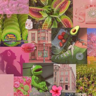 Pink spring aesthetic collage wallpaper