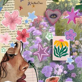 Pink spring aesthetic collage wallpaper