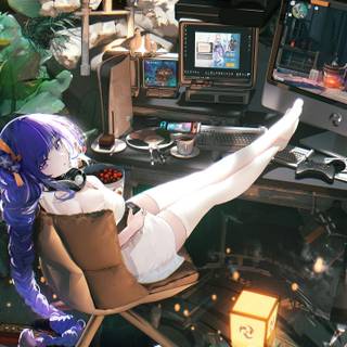 Room gaming girl wallpaper