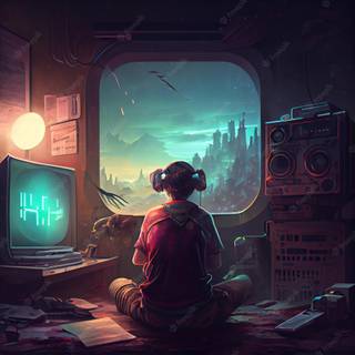 Room gaming girl wallpaper