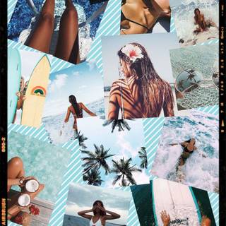 Teal summer collage wallpaper