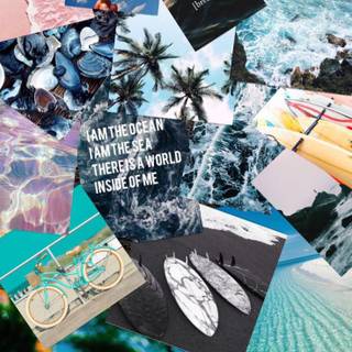 Teal summer collage wallpaper