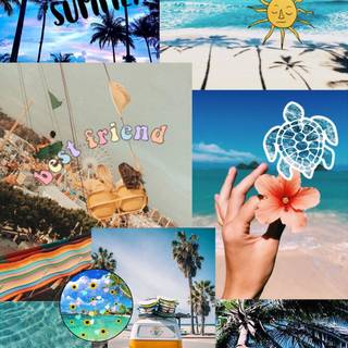 Teal summer collage wallpaper