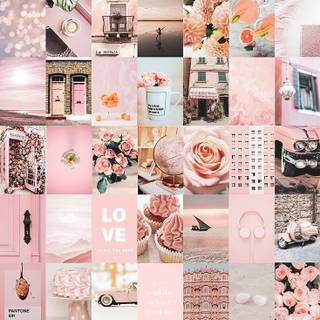 Light pink summer collage wallpaper