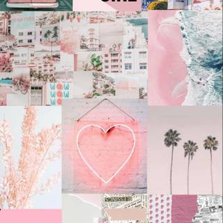 Light pink summer collage wallpaper