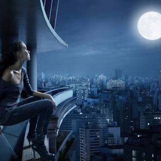 Girl with moon wallpaper