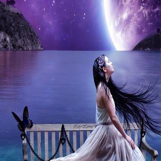 Girl with moon wallpaper
