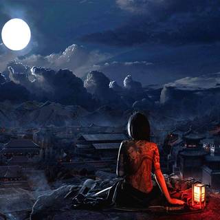 Girl with moon wallpaper