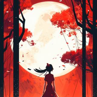 Girl with moon wallpaper