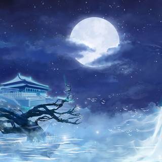 Girl with moon wallpaper