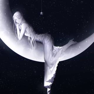 Girl with moon wallpaper