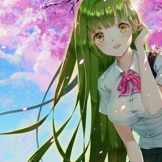 Anime girl green wallpaper