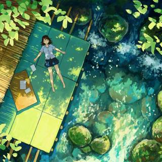 Anime girl green wallpaper