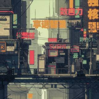Cyberpunk anime city art wallpaper