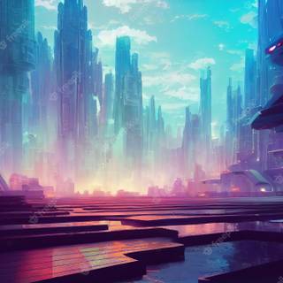 Cyberpunk anime city art wallpaper