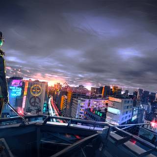 Cyberpunk anime city art wallpaper