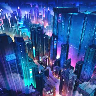 Cyberpunk anime city art wallpaper