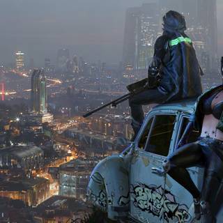 Cyberpunk anime city art wallpaper