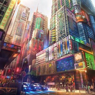 Anime city PC wallpaper