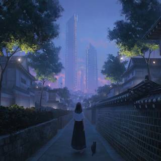 Anime city PC wallpaper