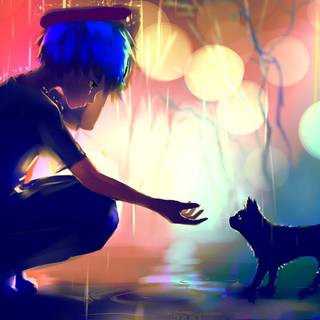 Anime cat boy blue wallpaper