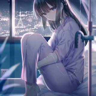 Sitting on bed wallpaper