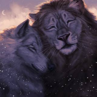 Wolf and lion wallpaper