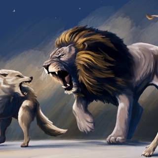 Lion and wolf wallpaper