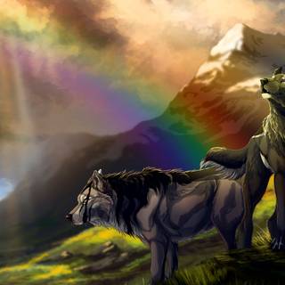 Lion and wolf wallpaper