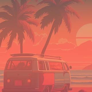 Summer beach van wallpaper