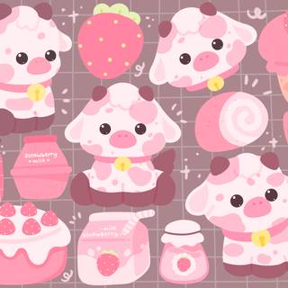 Cute strawberry cow wallpaper