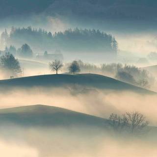 Foggy spring mountains wallpaper