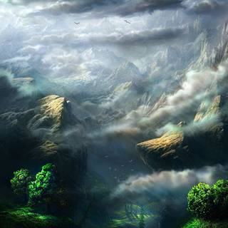 Foggy spring mountains wallpaper