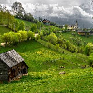 Green village wallpaper