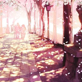 Aesthetic pink anime desktop wallpaper