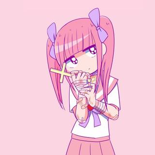 Aesthetic pink anime desktop wallpaper