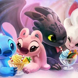 Stitch Toothless desktop wallpaper