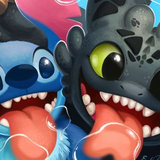 Stitch Toothless desktop wallpaper