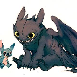 Stitch Toothless desktop wallpaper