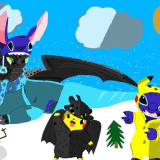 Stitch Toothless desktop wallpaper