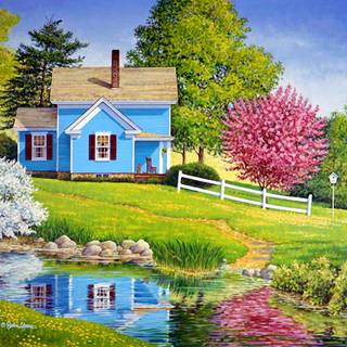 Farm house springtime wallpaper