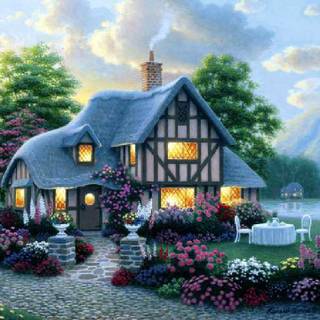 Farm house springtime wallpaper