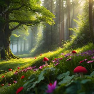 Spring forest and flowers wallpaper