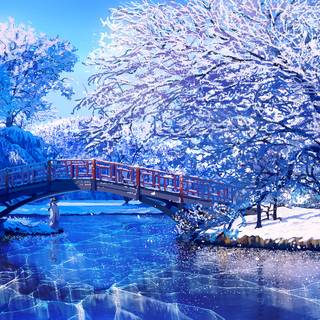 Winter bridge wallpaper