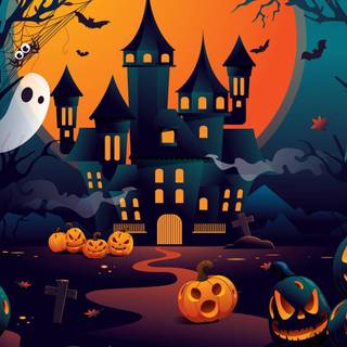 Halloween cartoon house wallpaper