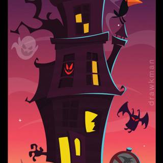 Halloween cartoon house wallpaper
