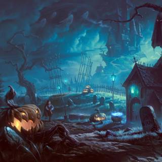Halloween cartoon house wallpaper
