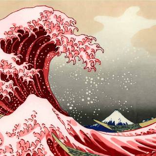 The Great Wave red wallpaper