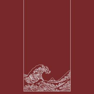The Great Wave red wallpaper