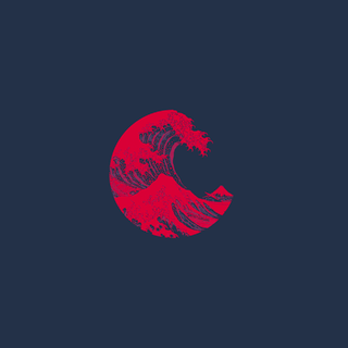 The Great Wave red wallpaper